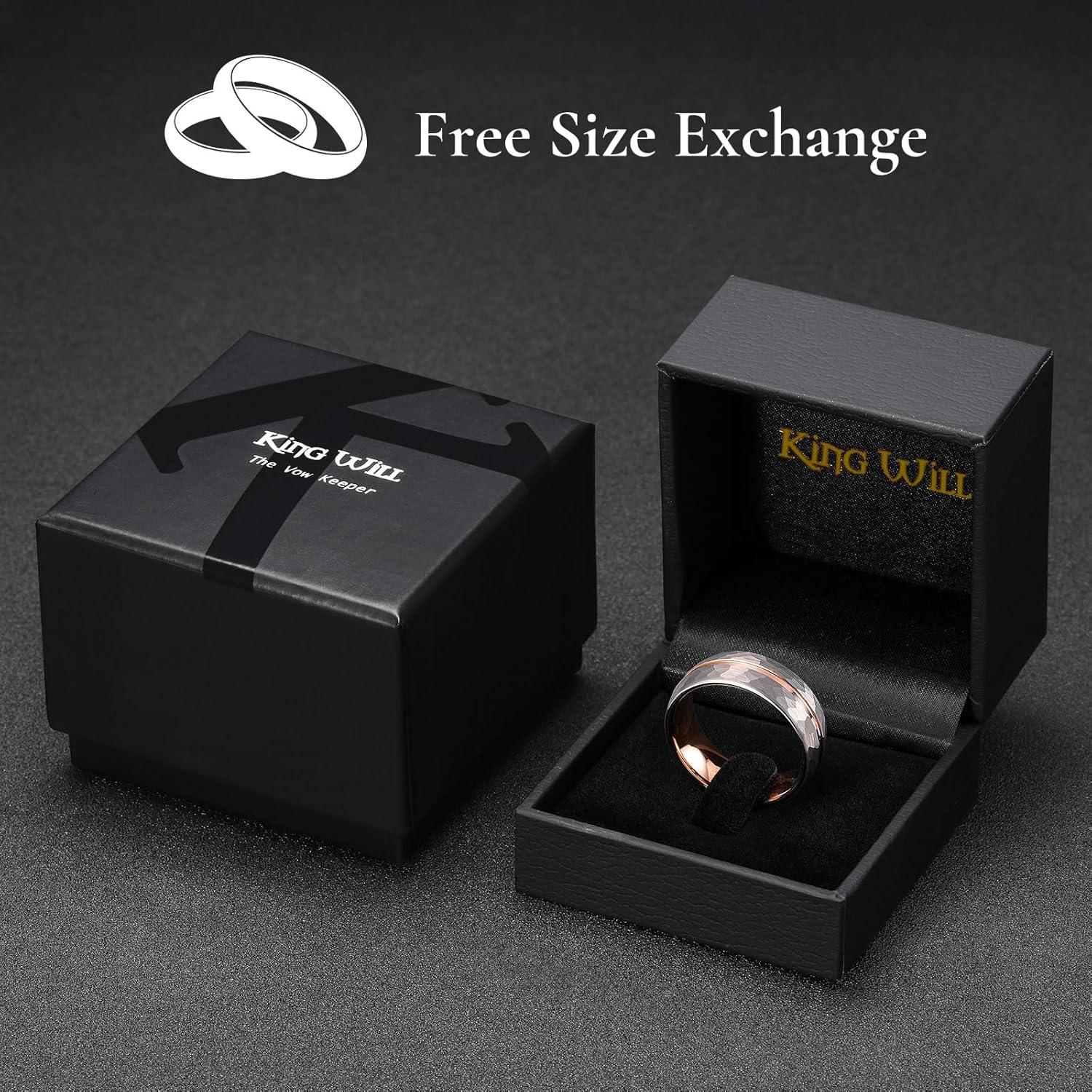 imageKing Will 6mm 8mm Mens Tungsten Carbide Wedding Ring Hammered Groove Wedding Band Mens Two Tone BlackSilverGoldBrown Engagement Ring for Men and Women Matte Brushed Finish Comfort Fit Size 6148MM SilverRose Gold Groove