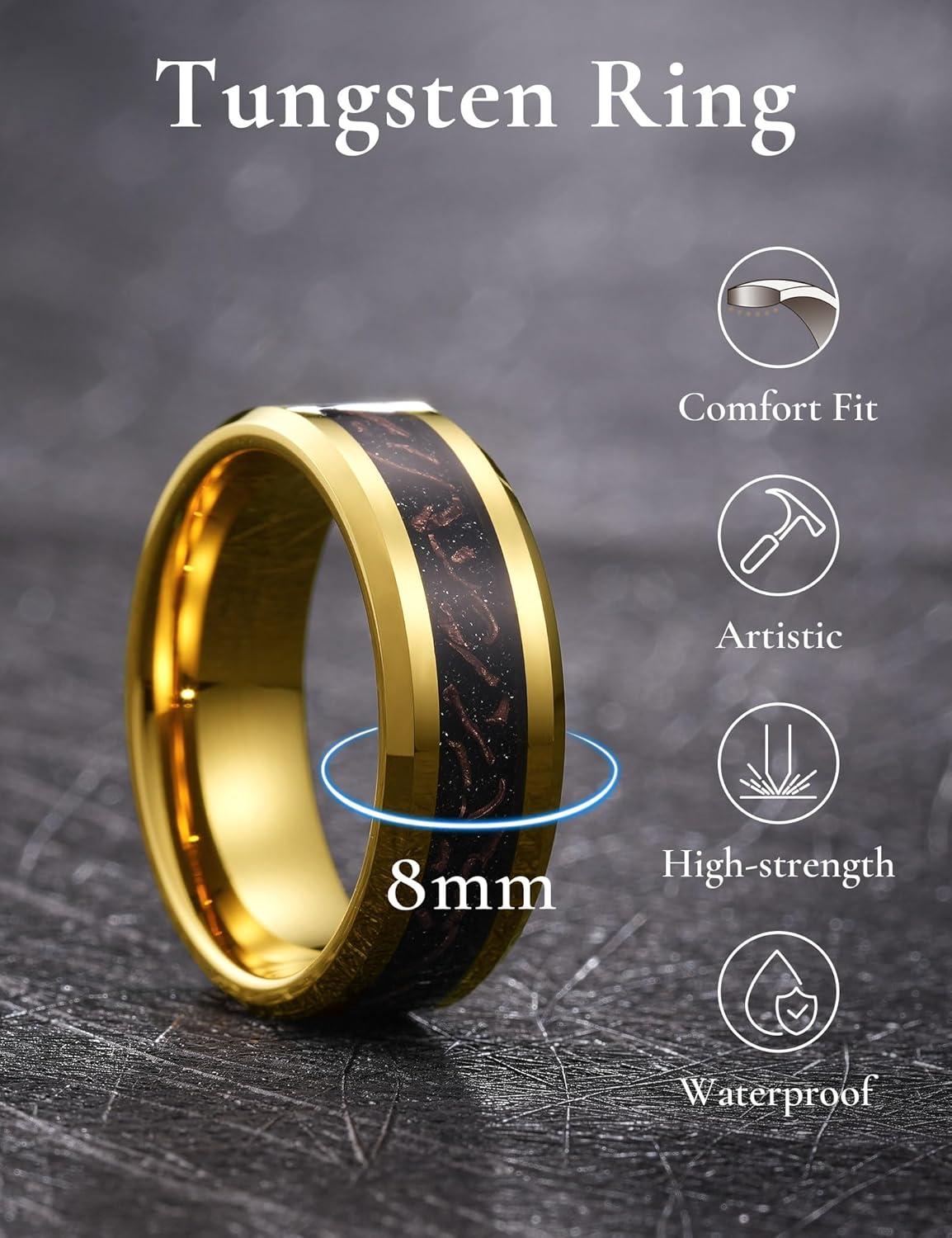 imageKing Will Mens Meteorite Tungsten Wedding Bands 6mm8mm Width BlackSilver Engagement Rings for Couples Beveled Edge Promise Ring for Women Comfort FitGoldRose Gold8mm