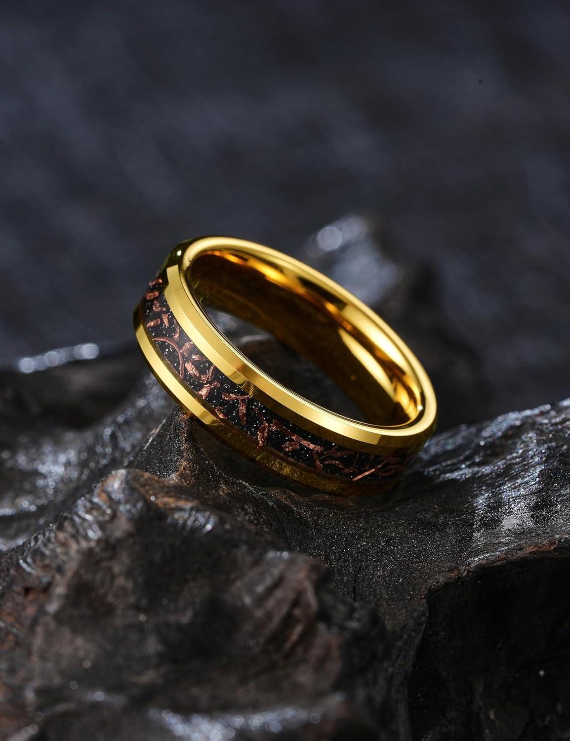 imageKing Will Mens Meteorite Tungsten Wedding Bands 6mm8mm Width BlackSilver Engagement Rings for Couples Beveled Edge Promise Ring for Women Comfort FitGoldRose Gold6mm