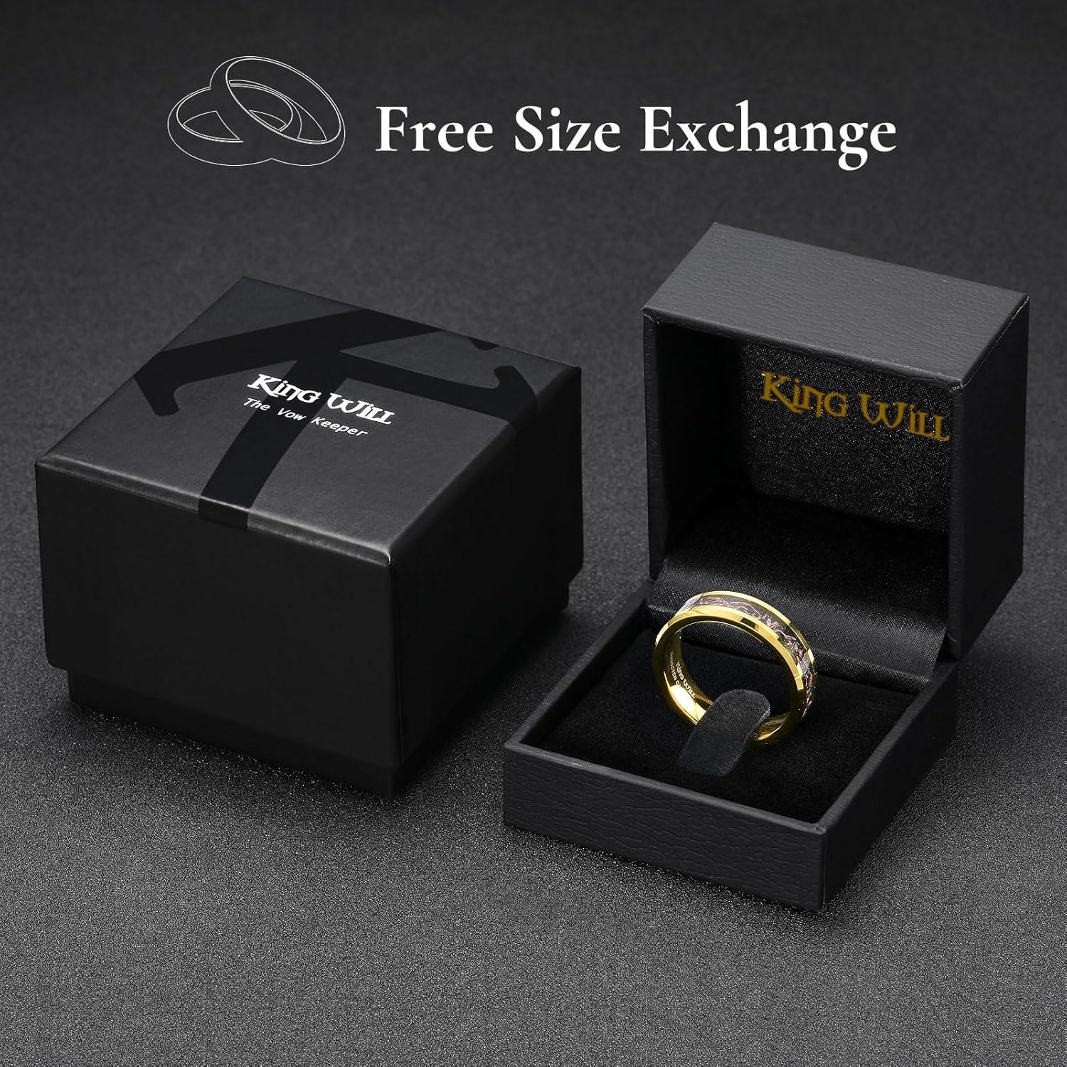 imageKing Will Mens Meteorite Tungsten Wedding Bands 6mm8mm Width BlackSilver Engagement Rings for Couples Beveled Edge Promise Ring for Women Comfort FitGoldRose Gold6mm