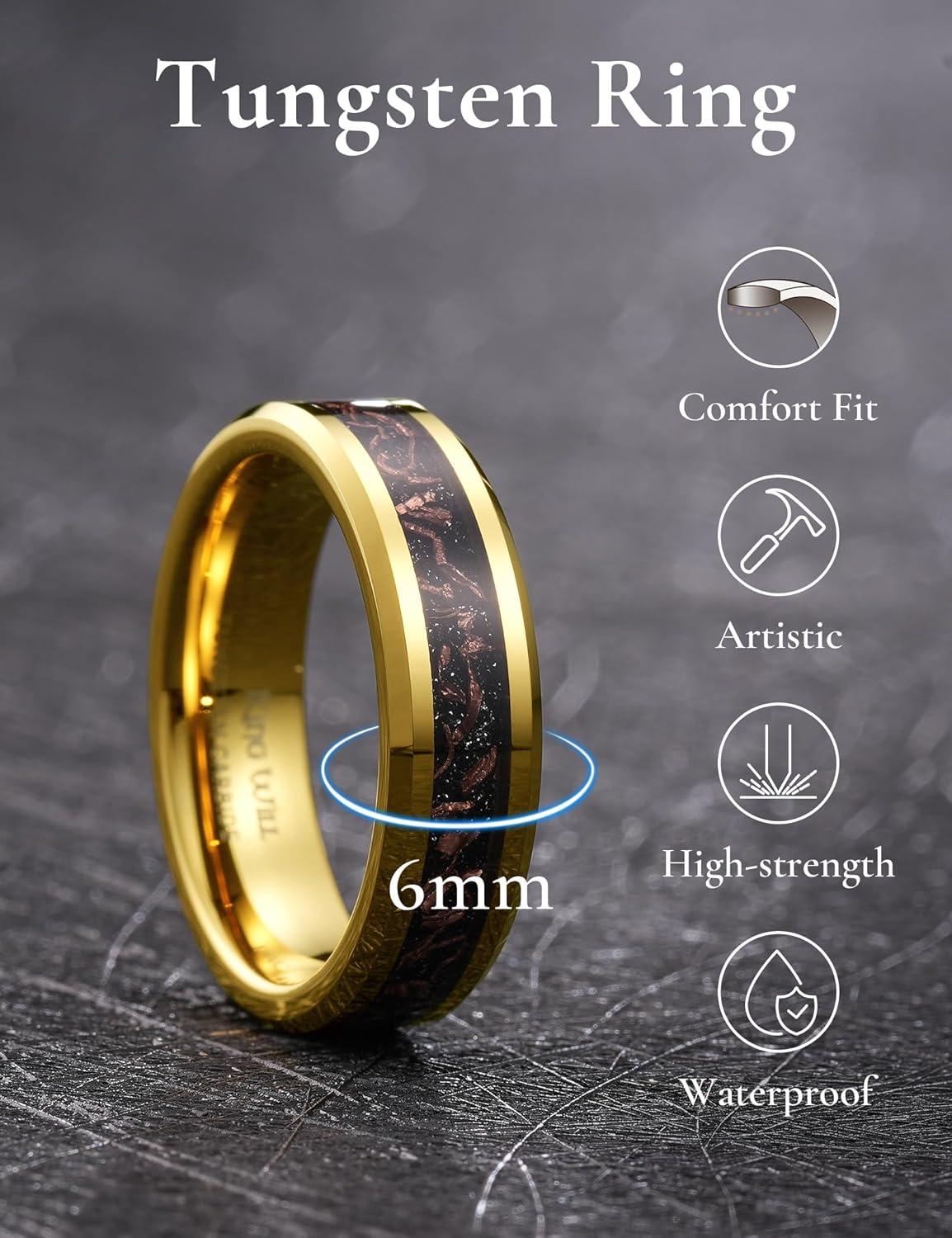 imageKing Will Mens Meteorite Tungsten Wedding Bands 6mm8mm Width BlackSilver Engagement Rings for Couples Beveled Edge Promise Ring for Women Comfort FitGoldRose Gold6mm