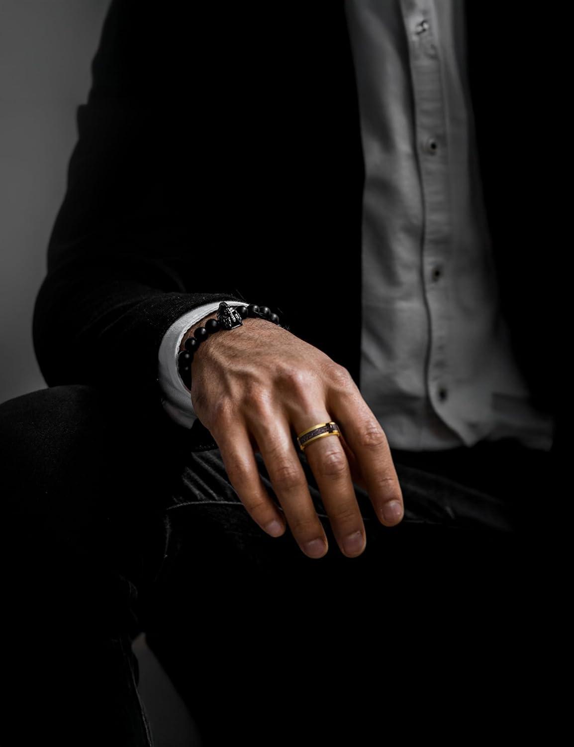 imageKing Will Mens Meteorite Tungsten Wedding Bands 6mm8mm Width BlackSilver Engagement Rings for Couples Beveled Edge Promise Ring for Women Comfort FitGoldRose Gold8mm