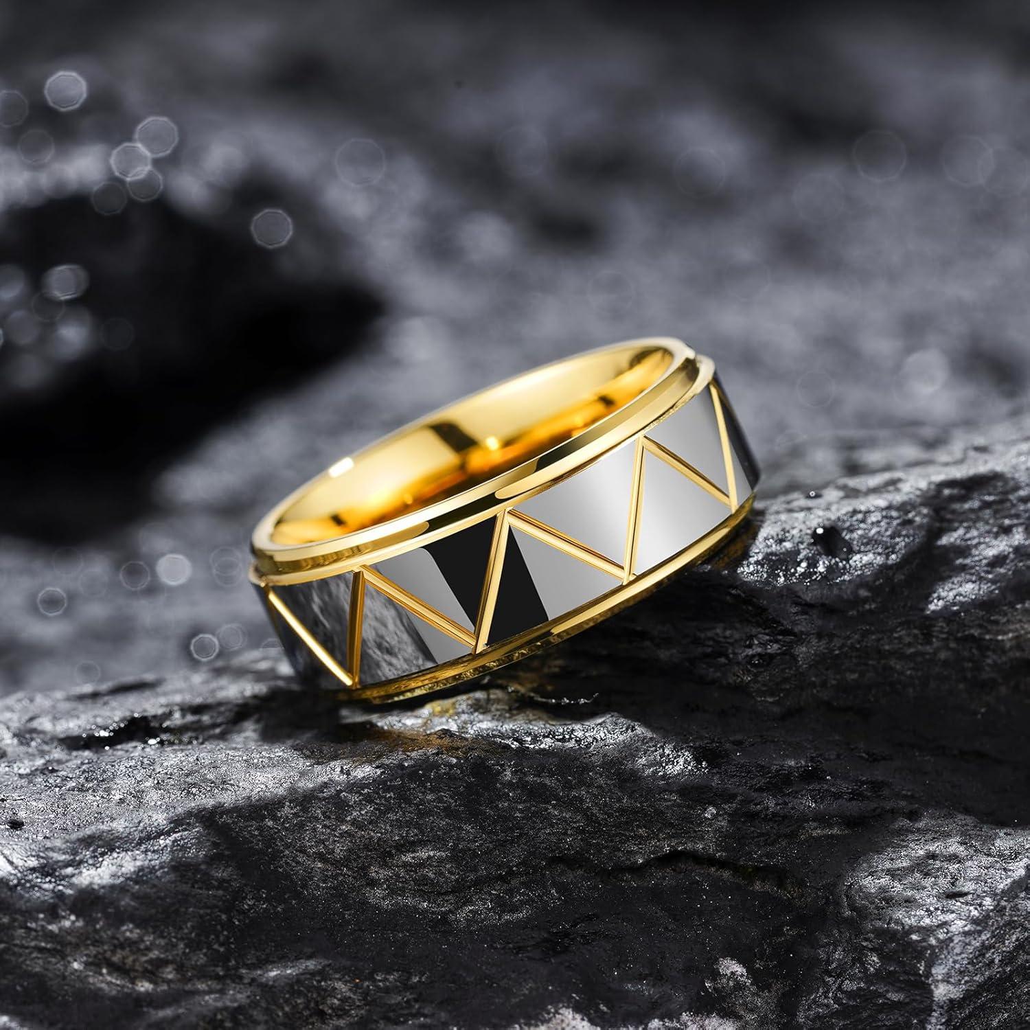 imageKing Will Mens Tungsten Carbide Wedding Band 7mm 8mm Men Wedding Ring Dual Tone BrushedHigh Polished with Unique Grooves Laser  Comfort Fit Size 714BTriangles Grooves SilverGold