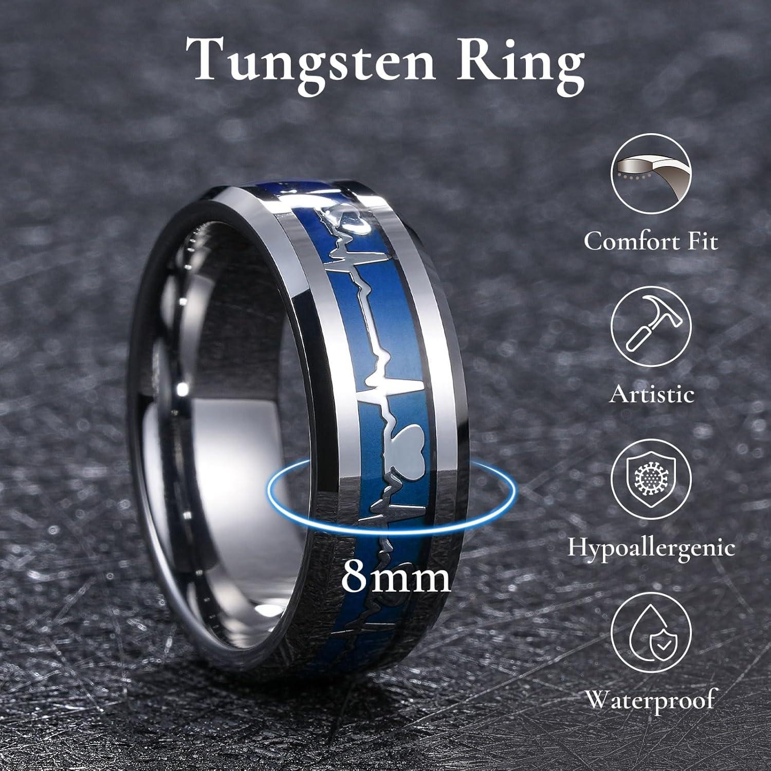 imageKing Will Mens Tungsten Mood Rings Mens Emotional Wedding Rings Heart DesignCeltic Dragon Inlay Beveled Edge Ring for Men Women Comfort Fit DurableASilver