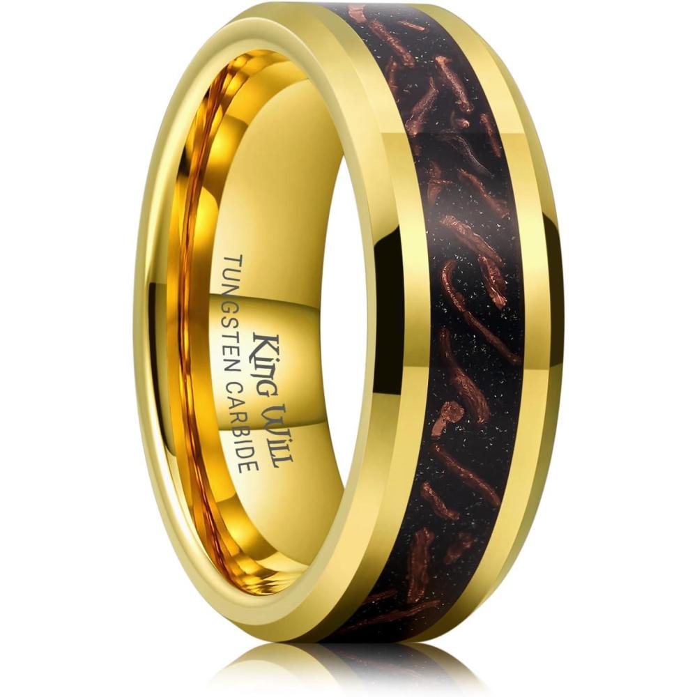 imageKing Will Mens Meteorite Tungsten Wedding Bands 6mm8mm Width BlackSilver Engagement Rings for Couples Beveled Edge Promise Ring for Women Comfort FitGoldRose Gold8mm