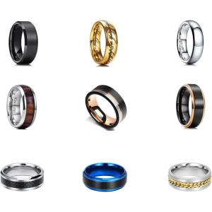 King Will Mens Lucky Rings 5pcs Unique Wedding Band Mens Fashion Jewelry Rings Bundle for Men Great Gift Care Package Men Lucky Ring(Random)