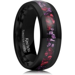 King Will Mens Meteorite Tungsten Wedding Bands, 6mm/8mm Width, Black/Silver Engagement Rings for Couples, Beveled Edge Promise Ring for Women Comfort Fit(Christmas B-8mm)