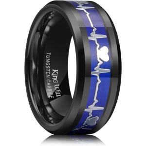 King Will Men’s Tungsten Mood Rings, Men’s Emotional Wedding Rings Heart Design/Celtic Dragon Inlay Beveled Edge Ring for Men Women, Comfort Fit, Durable(A-Black)