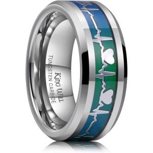 King Will Men’s Tungsten Mood Rings, Men’s Emotional Wedding Rings Heart Design/Celtic Dragon Inlay Beveled Edge Ring for Men Women, Comfort Fit, Durable(A-Silver)