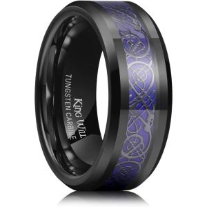 King Will Men’s Tungsten Mood Rings, Men’s Emotional Wedding Rings Heart Design/Celtic Dragon Inlay Beveled Edge Ring for Men Women, Comfort Fit, Durable(B-Black)