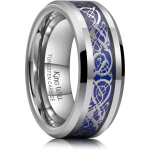 King Will Men’s Tungsten Mood Rings, Men’s Emotional Wedding Rings Heart Design/Celtic Dragon Inlay Beveled Edge Ring for Men Women, Comfort Fit, Durable(B-Silver)