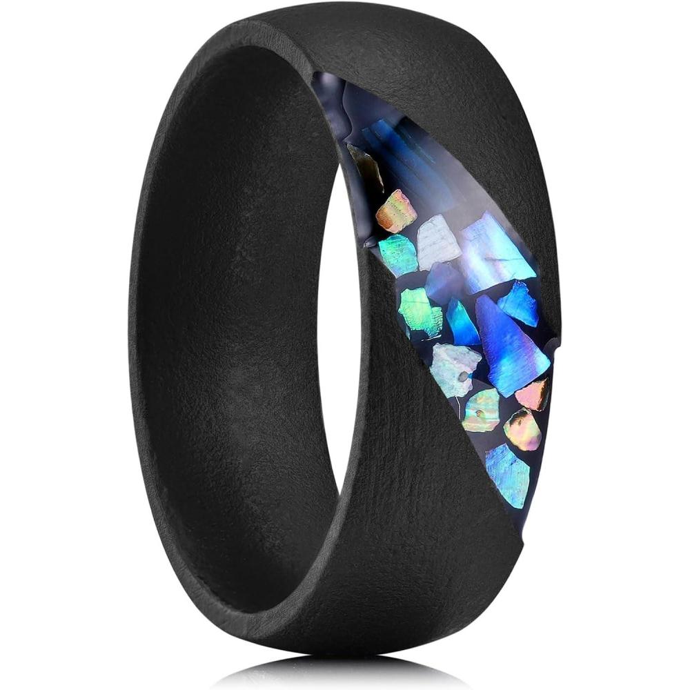 imageKing Will Mens 8mm Wooden Rings Unique Mens Wood Wedding Rings Inlay Domed Ring for Men Women Comfort FitShell