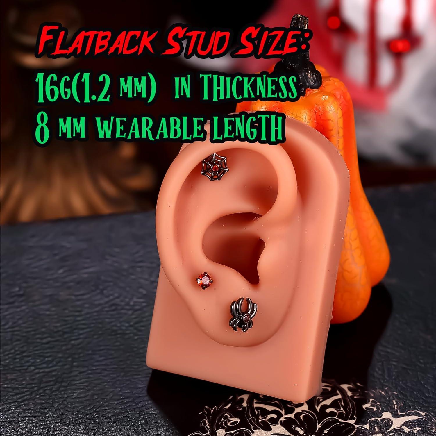 imageBodyBonita 16G Halloween Flat Back Earrings Cartilage Piercing Jewelry 316 Surgical Steel Internally Threaded Stud Earrings for Women Dangle Spider Web Heart Lobe Conch Helix Tragus JewelryWebBlack