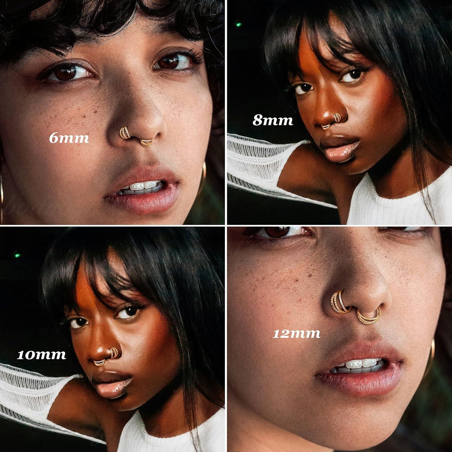 imageBodyBonita TripleDouble Hoop Nose Ring 316L Stainless Steel Septum Clicker 16G18G20G CZ Conch Piercing Jewelry Septum Clicker Rings Cartilage Earring Helix Rook Tragus14K Gold Plated CZ Triple