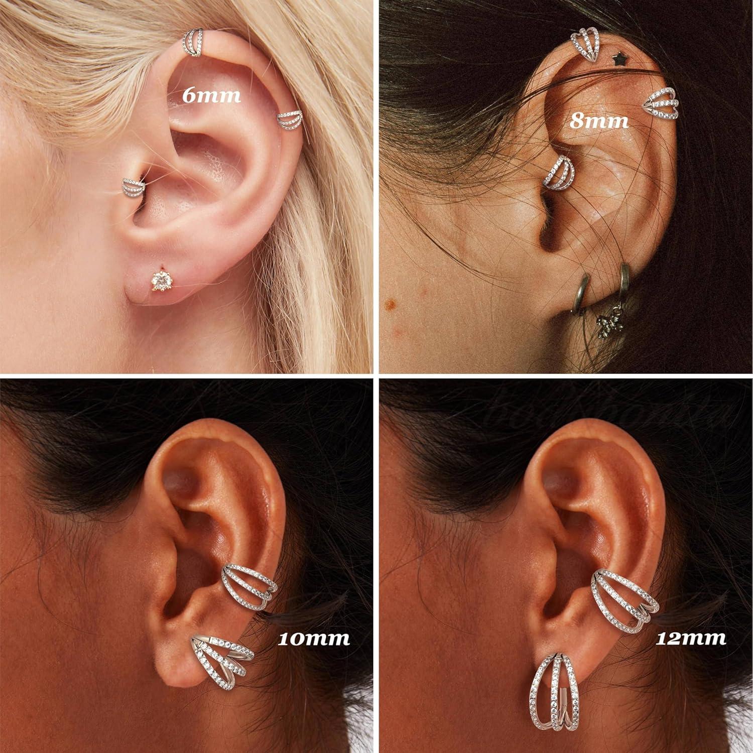 imageBodyBonita TripleDouble Hoop Nose Ring 316L Stainless Steel Septum Clicker 16G18G20G CZ Conch Piercing Jewelry Septum Clicker Rings Cartilage Earring Helix Rook TragusRose Gold Color CZ Double