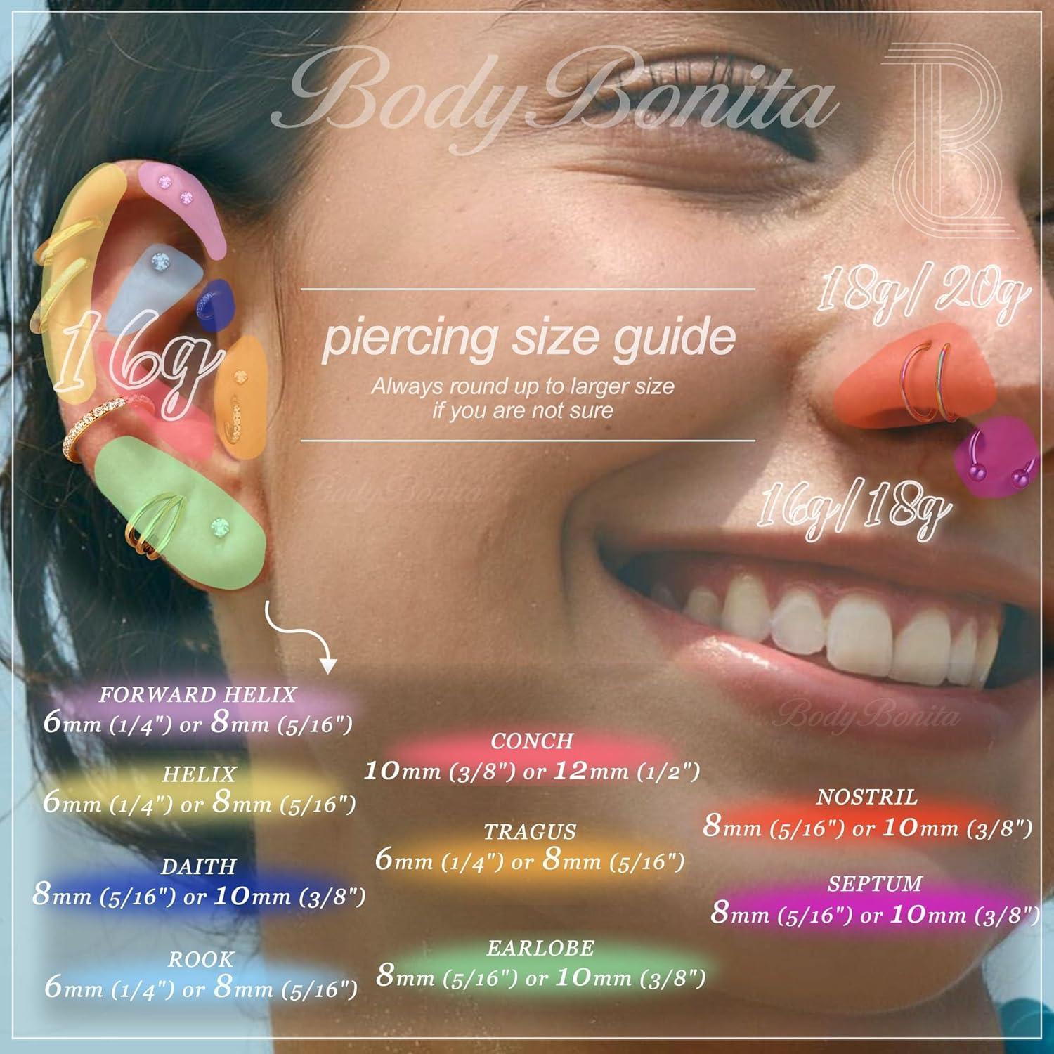imageBodyBonita TripleDouble Hoop Nose Ring 316L Stainless Steel Septum Clicker 16G18G20G CZ Conch Piercing Jewelry Septum Clicker Rings Cartilage Earring Helix Rook TragusBlack Color CZ Triple