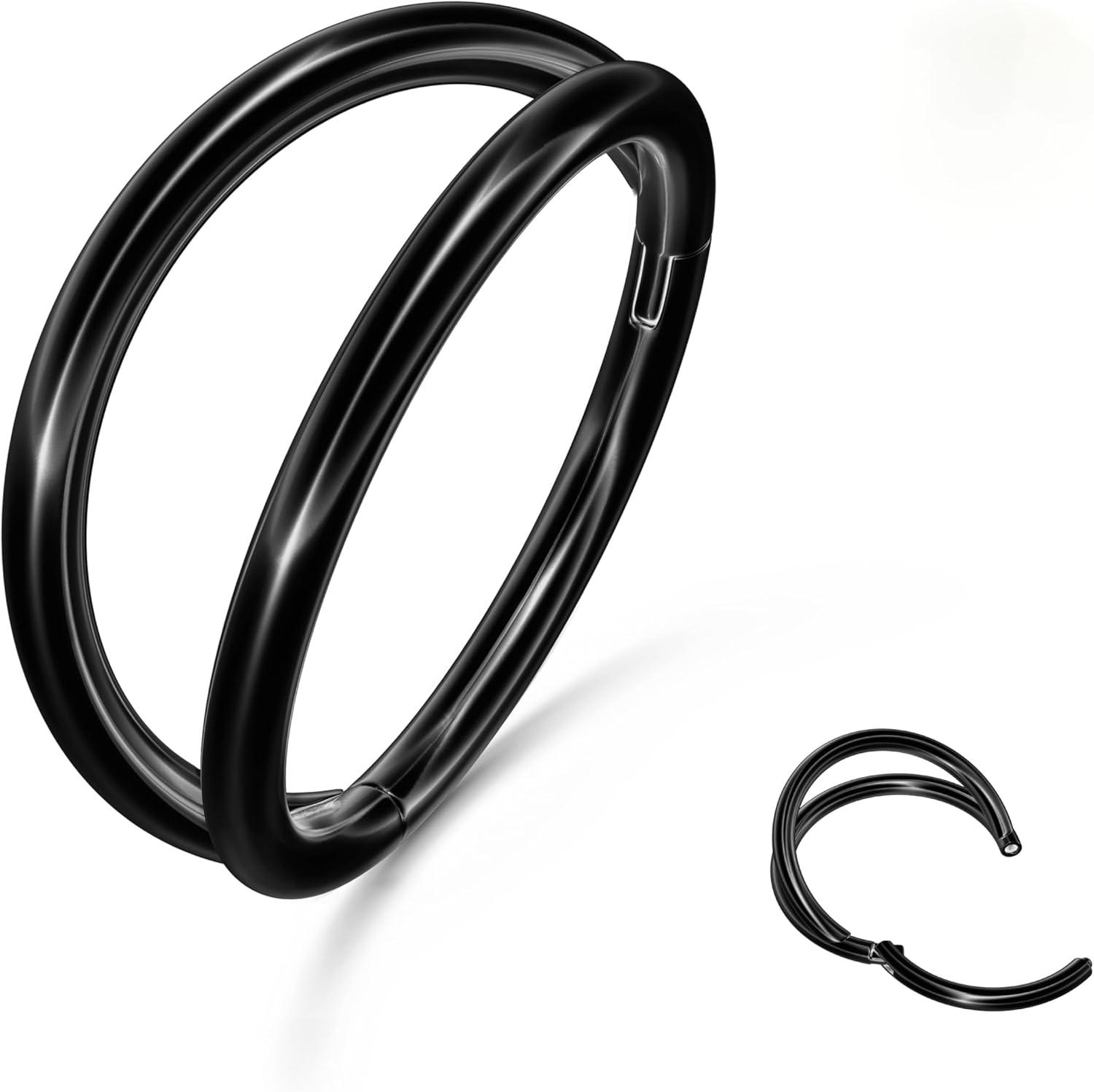 imageBodyBonita TripleDouble Hoop Nose Ring 316L Stainless Steel Septum Clicker 16G18G20G CZ Conch Piercing Jewelry Septum Clicker Rings Cartilage Earring Helix Rook TragusBlack Color Double