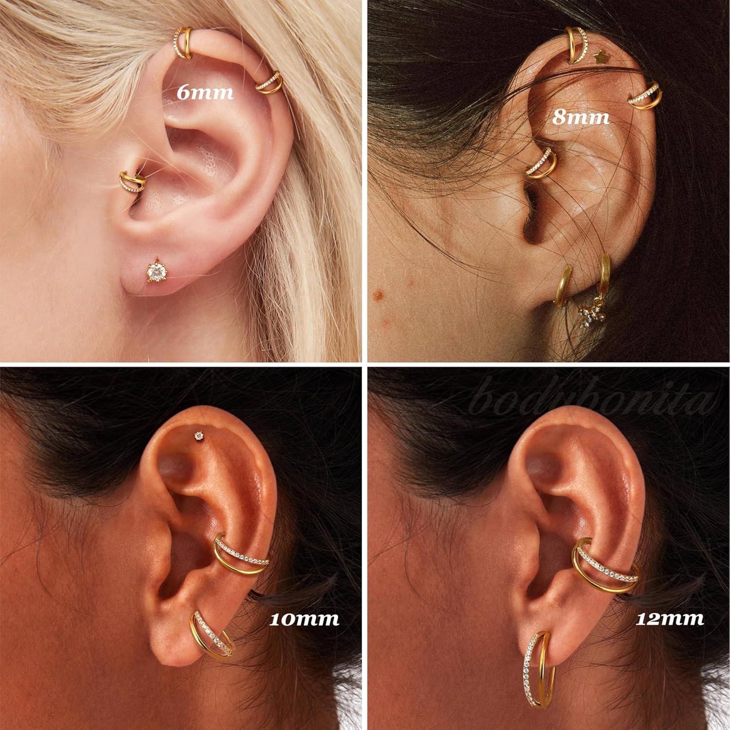 imageBodyBonita TripleDouble Hoop Nose Ring 316L Stainless Steel Septum Clicker 16G18G20G CZ Conch Piercing Jewelry Septum Clicker Rings Cartilage Earring Helix Rook TragusRose Gold Color 1 Side CZ Double