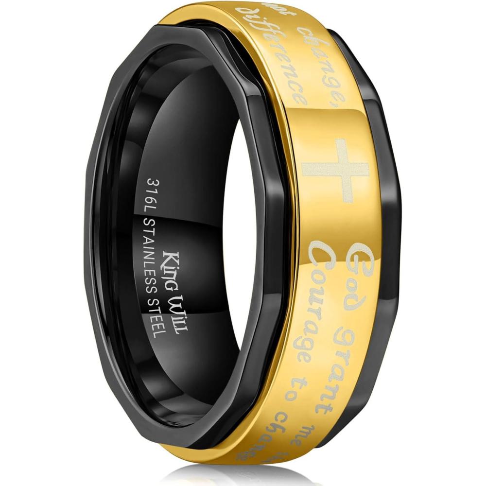 imageKing Will 8mm BlackGoldSilver Stainless Steel Ring Lords Prayer Rotatable Ring Men Wedding Band Rings Comfort Fitcross gold black