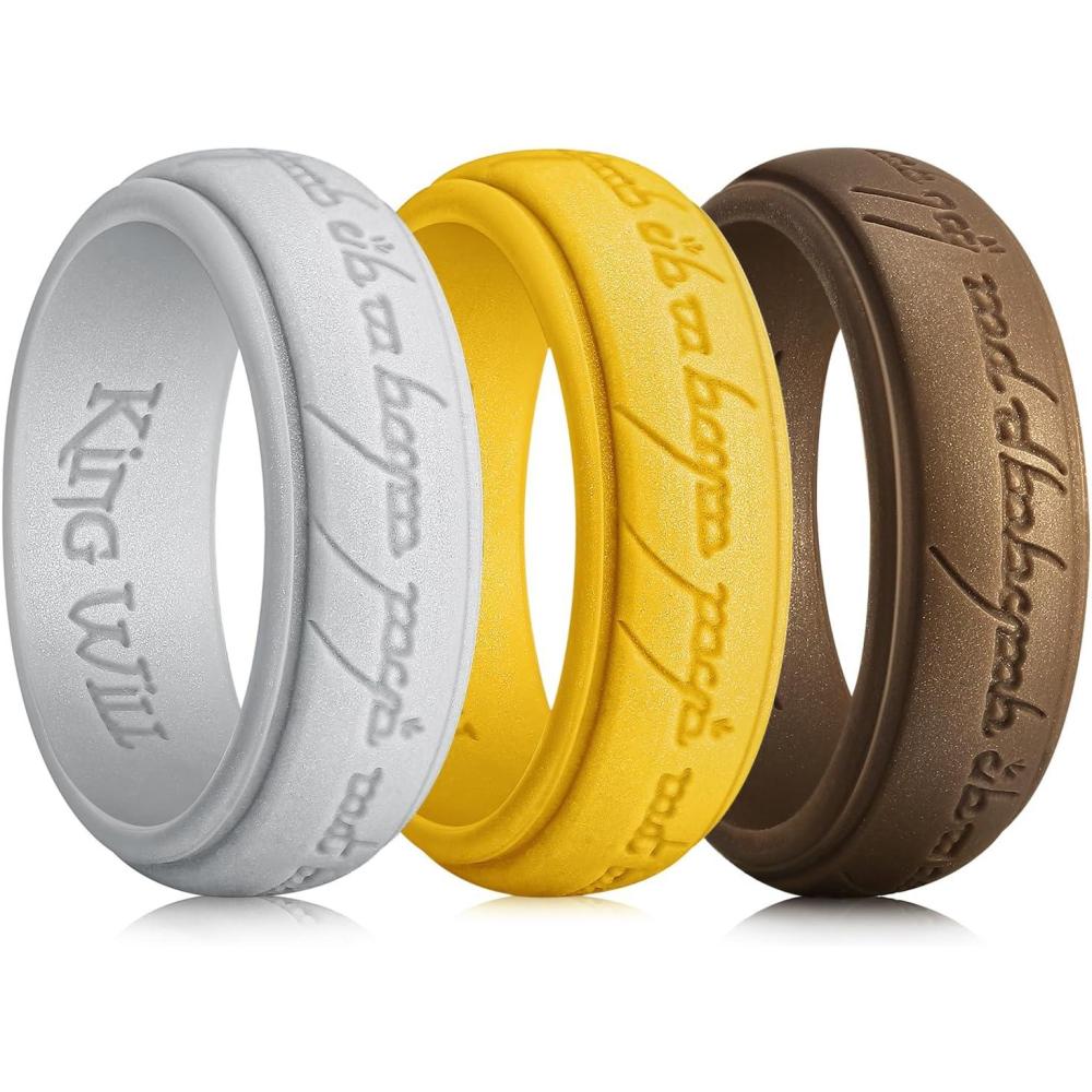 imageKing Will Silicone Wedding Band for Men8mm Width in BrownampBlueampOrangeampGoldampSliver Breathable Rubber Wedding Ring with Unique Pattern Design Comfort Fit Size 814BronzeSilverGold