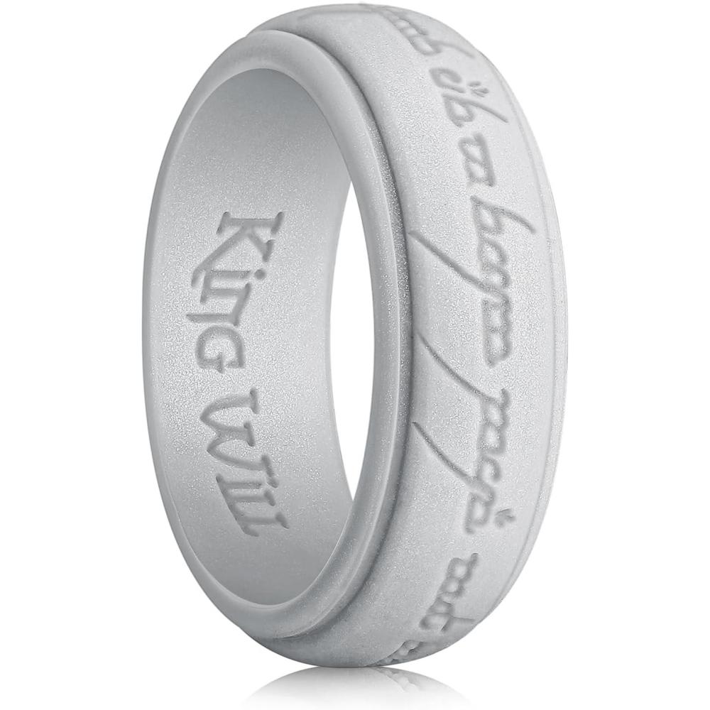 imageKing Will Silicone Wedding Band for Men8mm Width in BrownampBlueampOrangeampGoldampSliver Breathable Rubber Wedding Ring with Unique Pattern Design Comfort Fit Size 814Silver