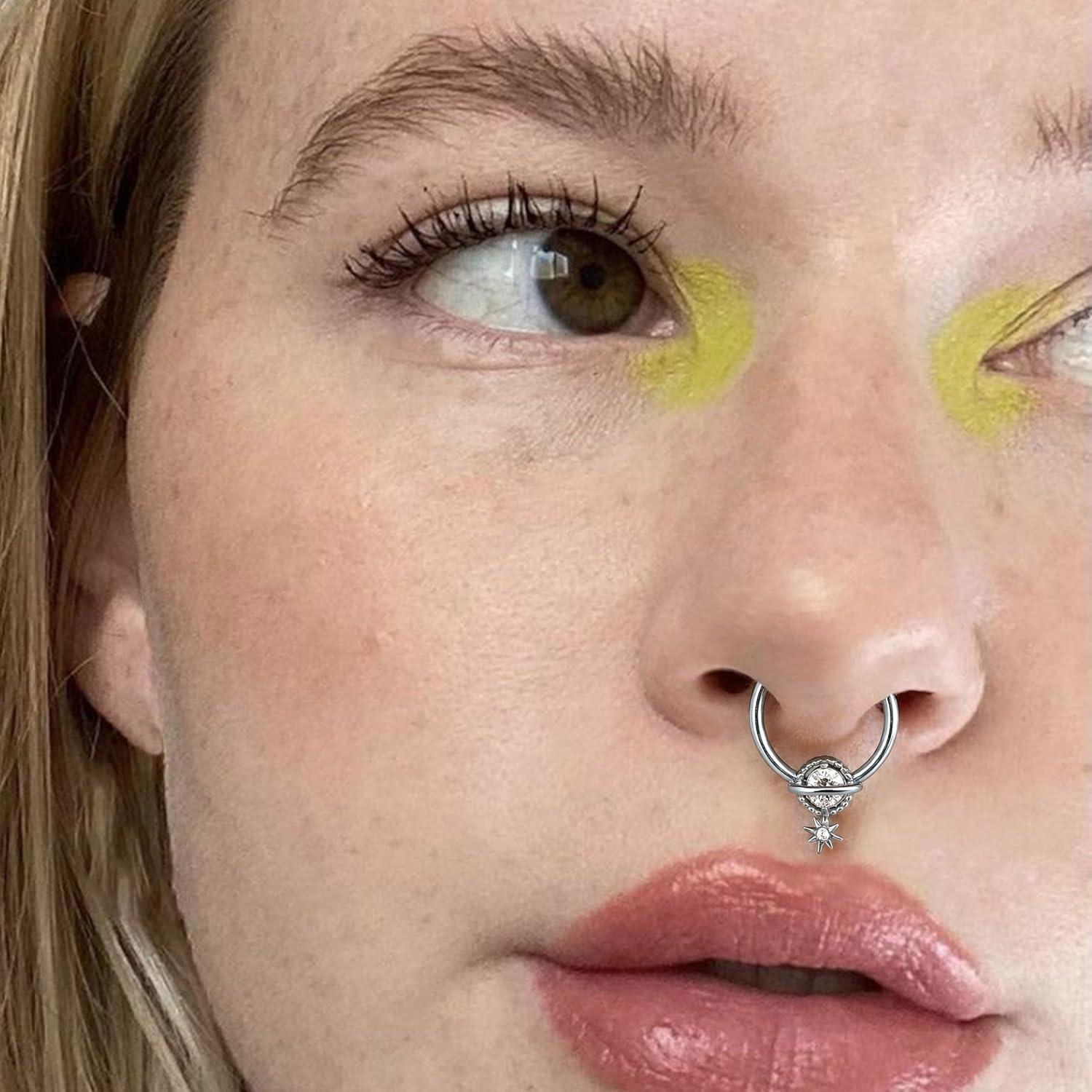 imageBodyBonita 16G Sun Septum Rings Clicker 316L Surgical Steel CZ Septum Jewelry Dangle Hinged Nose Rings Hoops Tragus Conch Helix Daith Piercings Jewelry for Women Silver Color14K Gold Plated 10 mmSilver ColorClear CZ