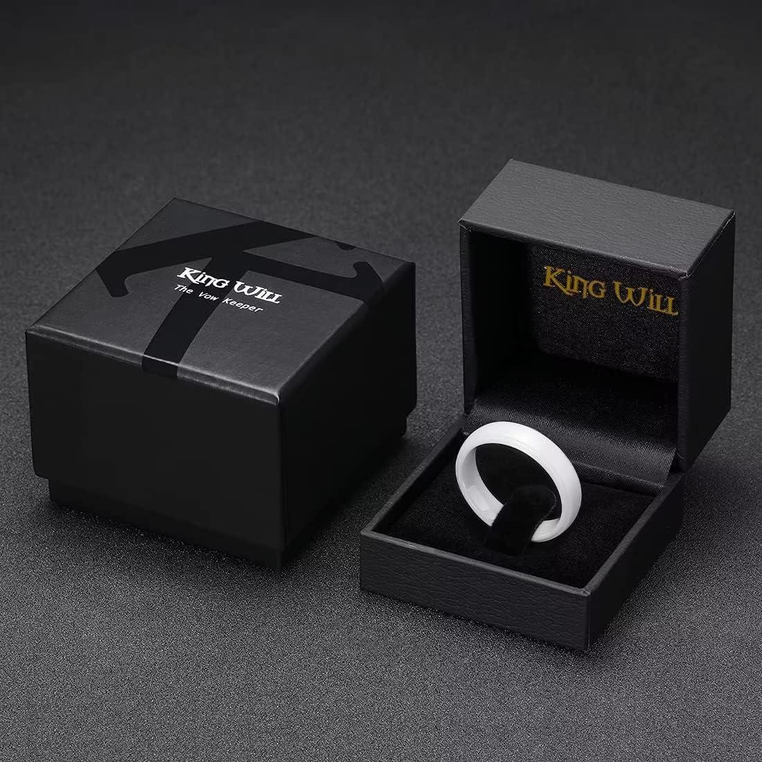 imageKing Will Ceramic Wedding Band for Men Women68mm Width Black amp White with Multi Style Design Promise Rings Comfort Fit Size 714white6mm