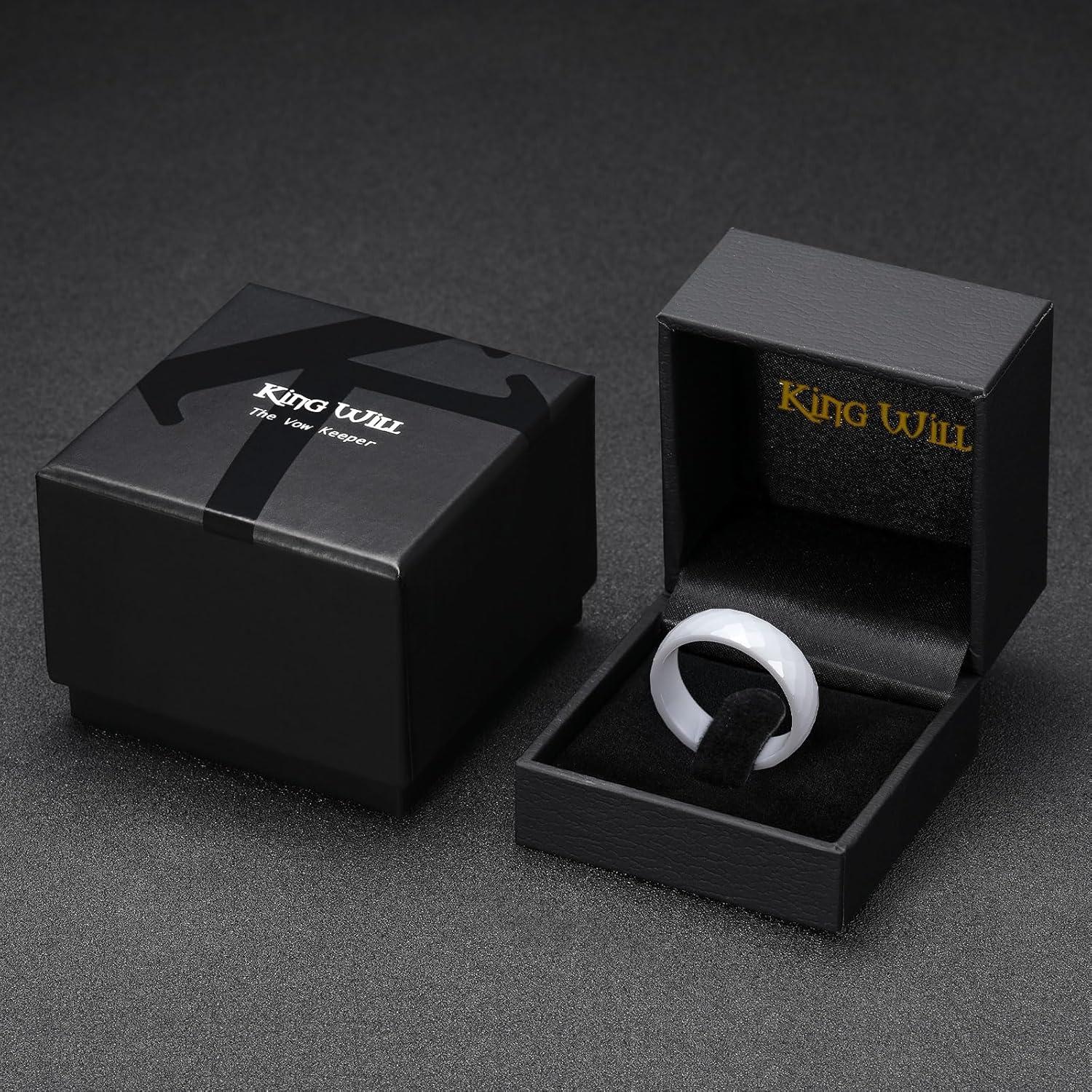 imageKing Will Ceramic Wedding Band for Men Women68mm Width Black amp White with Multi Style Design Promise Rings Comfort Fit Size 714white6mm Multifacted