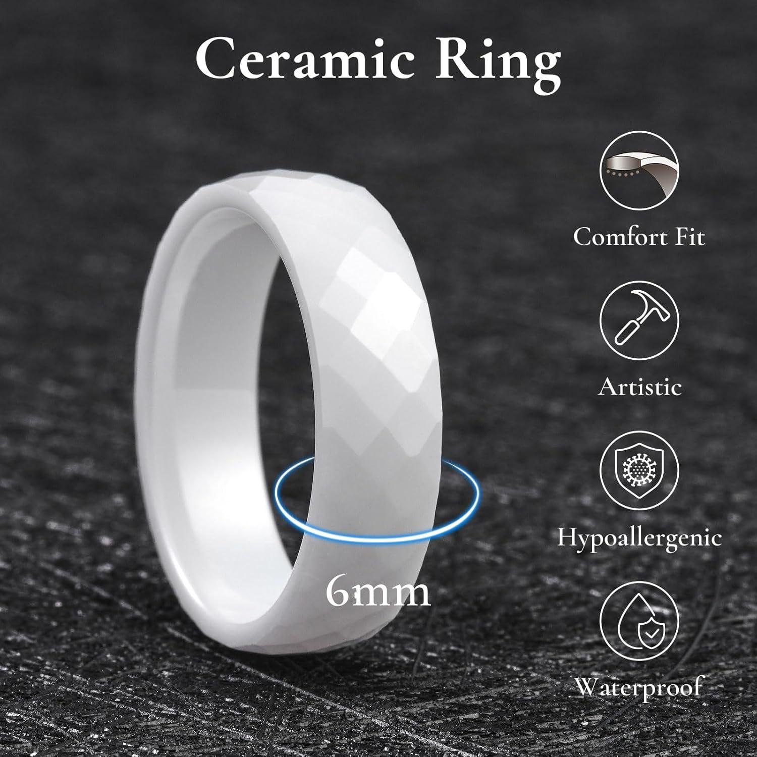 imageKing Will Ceramic Wedding Band for Men Women68mm Width Black amp White with Multi Style Design Promise Rings Comfort Fit Size 714white6mm Multifacted
