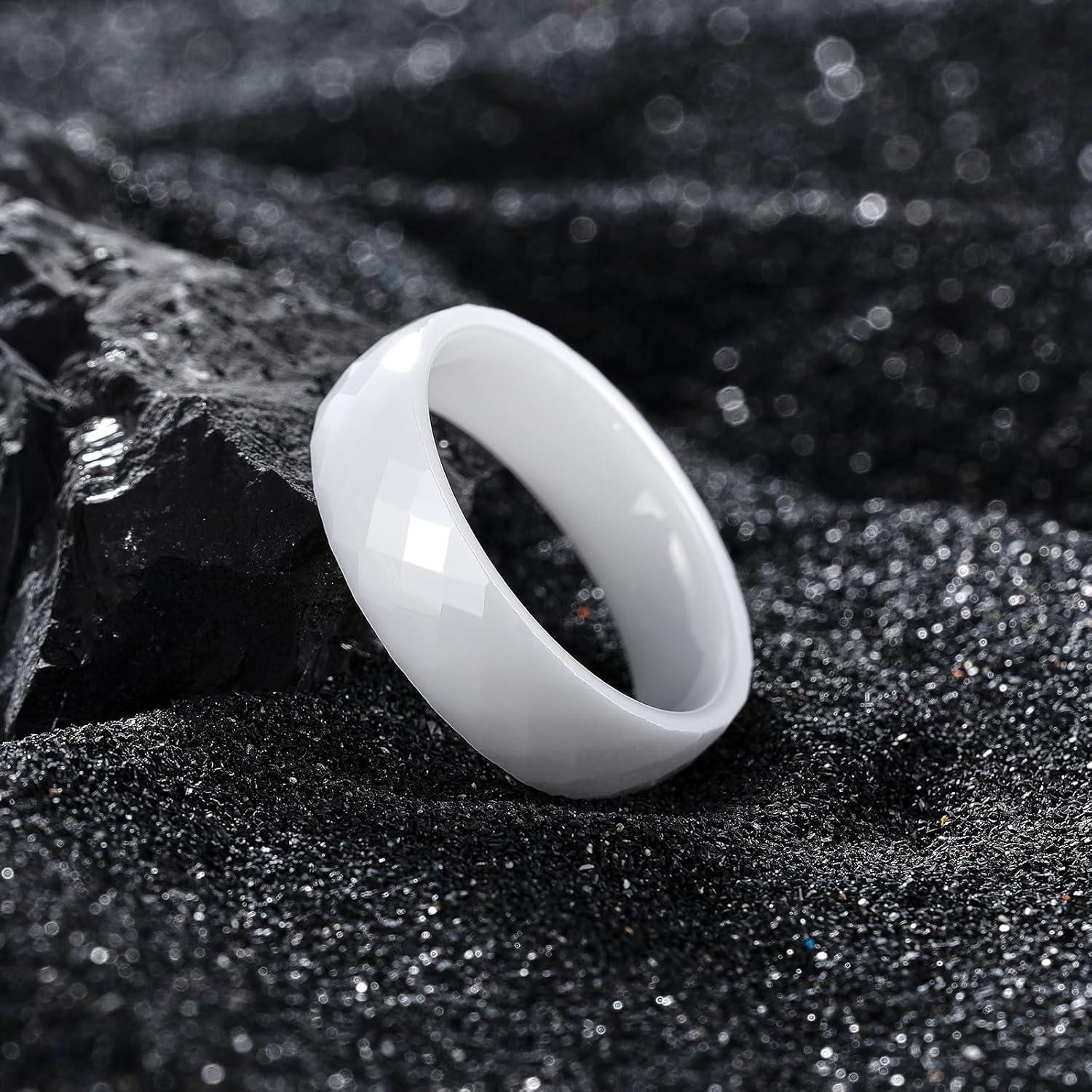 imageKing Will Ceramic Wedding Band for Men Women68mm Width Black amp White with Multi Style Design Promise Rings Comfort Fit Size 714white6mm Multifacted