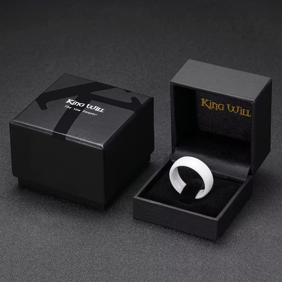 imageKing Will Ceramic Wedding Band for Men Women68mm Width Black amp White with Multi Style Design Promise Rings Comfort Fit Size 714white8mm