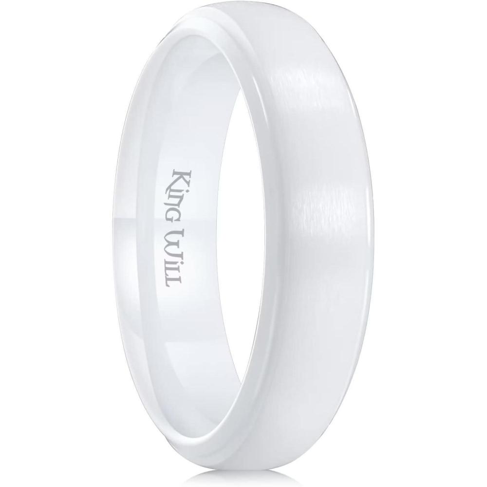 imageKing Will Ceramic Wedding Band for Men Women68mm Width Black amp White with Multi Style Design Promise Rings Comfort Fit Size 714white6mm
