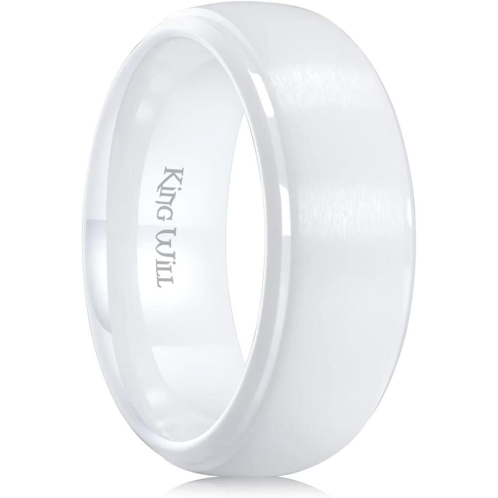 imageKing Will Ceramic Wedding Band for Men Women68mm Width Black amp White with Multi Style Design Promise Rings Comfort Fit Size 714white8mm
