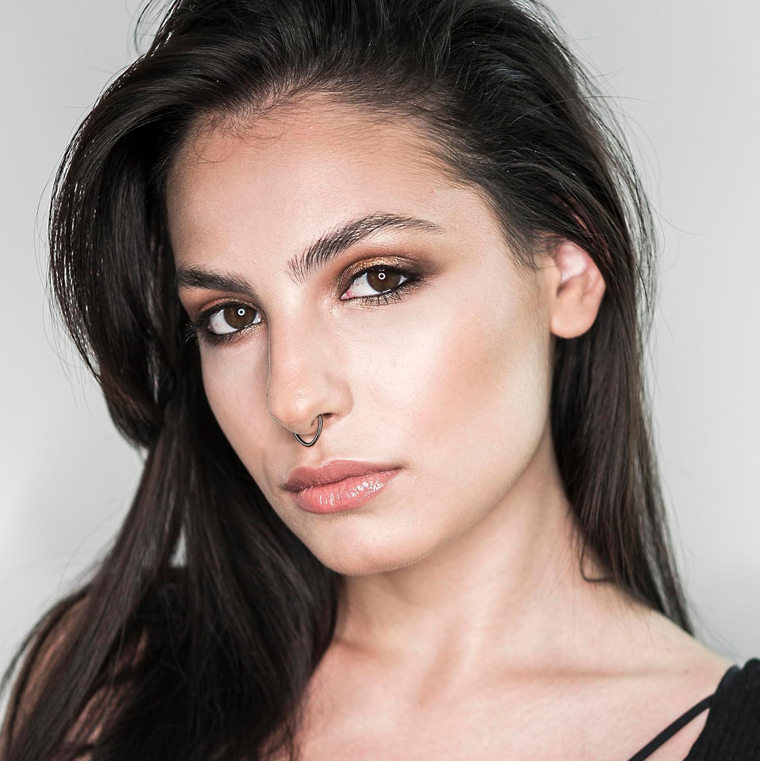imageBodyBonita 16G Septum Rings Teardrop 316L Surgical Steel Nose Rings Hoops Teardrop Seamless Hinged Cartilage Earrings for Women Conch Daith Piercing Jewelry Helix Rook Lip Black 8 mm