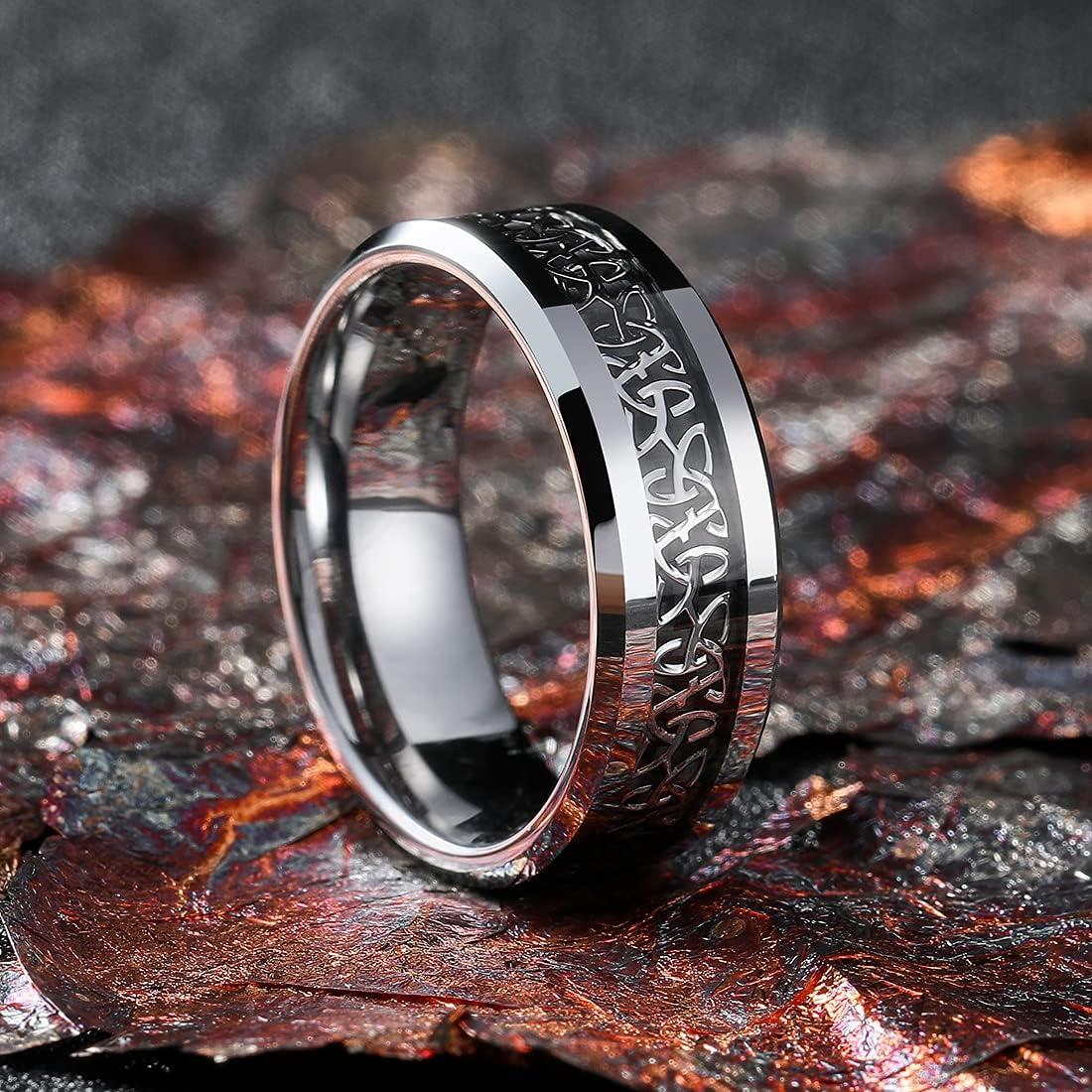 imageKing Will Classic 6mm 8mm Mens Custom Silver Celtic Knot Tungsten Wedding Ring Inlay Celtic Knot Wedding Band for Men Personalized Comfort Fit8mm