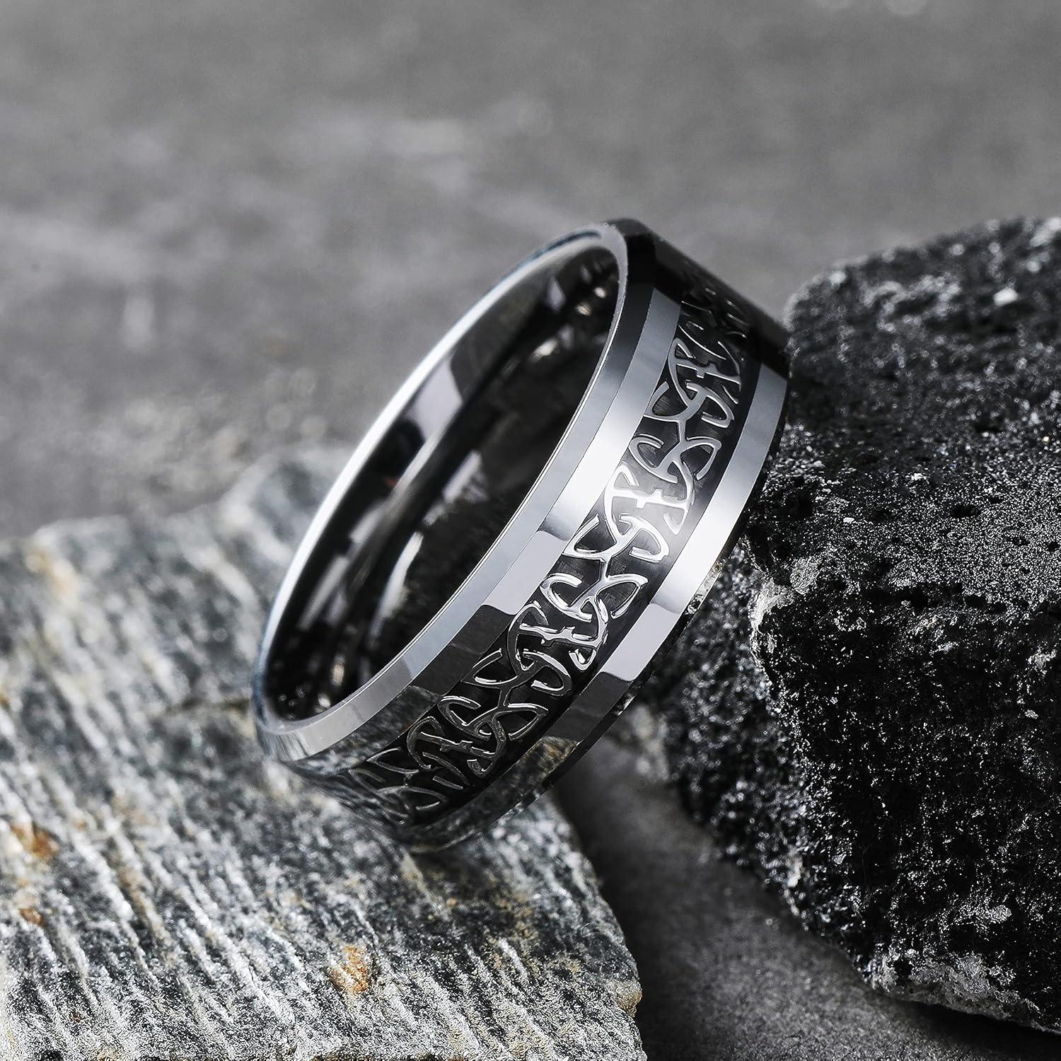 imageKing Will Classic 6mm 8mm Mens Custom Silver Celtic Knot Tungsten Wedding Ring Inlay Celtic Knot Wedding Band for Men Personalized Comfort Fit8mm