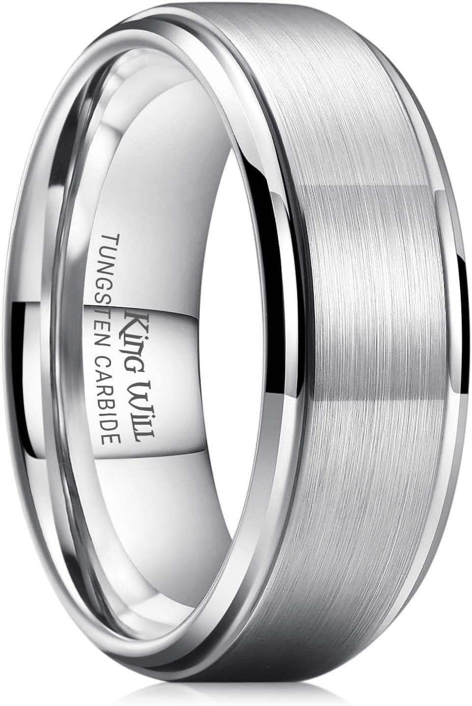 imageKing Will Elegent Wedding Band for Women Mens Tungsten Carbide Ring 8mm Polished Beveled Edge Matte Brushed FinisCenter Wedding Band