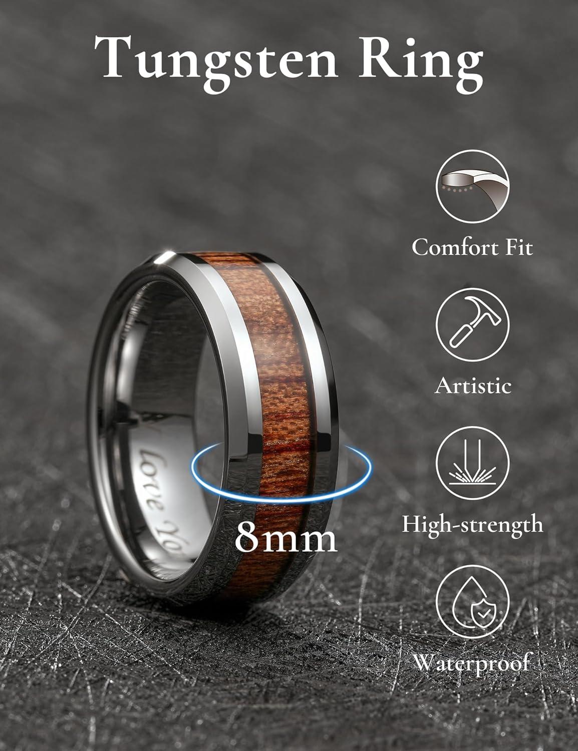 imageKing Will Nature Koa Wood Inlay Tungsten Carbide Wedding Ring 8mm SilverBlackGoldGreenRose GoldBlue Wedding Band for Men High Polished Anniversary Rings Comfort Fit Size 615SilverI Love You