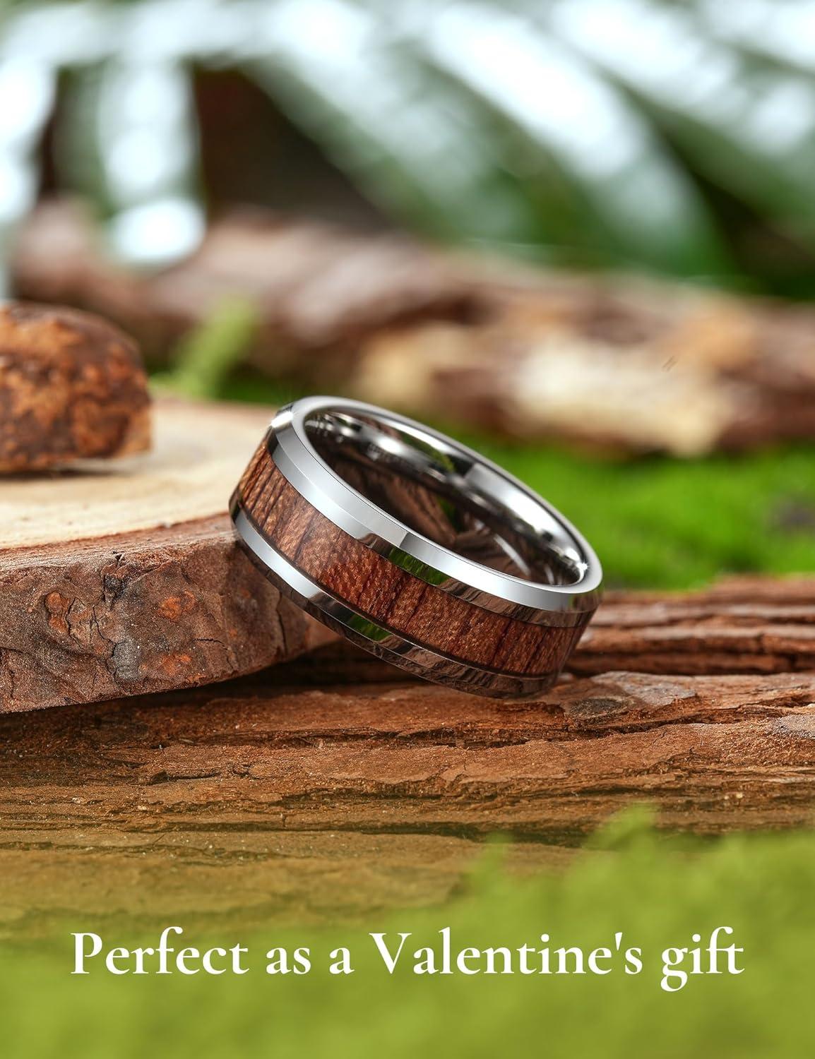 imageKing Will Nature Koa Wood Inlay Tungsten Carbide Wedding Ring 8mm SilverBlackGoldGreenRose GoldBlue Wedding Band for Men High Polished Anniversary Rings Comfort Fit Size 615SilverI Love You