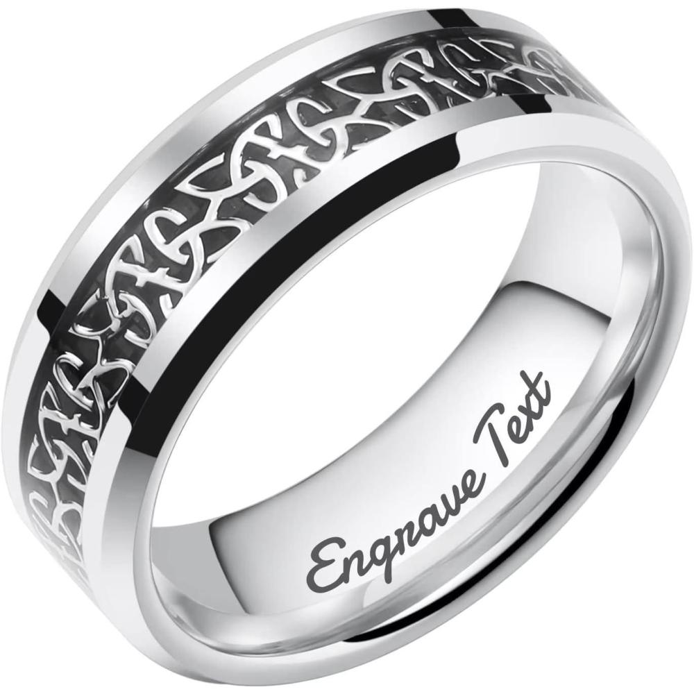 imageKing Will Classic 6mm 8mm Mens Custom Silver Celtic Knot Tungsten Wedding Ring Inlay Celtic Knot Wedding Band for Men Personalized Comfort Fit8mm
