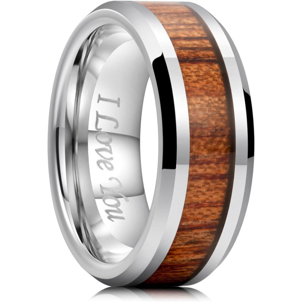 imageKing Will Nature Koa Wood Inlay Tungsten Carbide Wedding Ring 8mm SilverBlackGoldGreenRose GoldBlue Wedding Band for Men High Polished Anniversary Rings Comfort Fit Size 615SilverI Love You