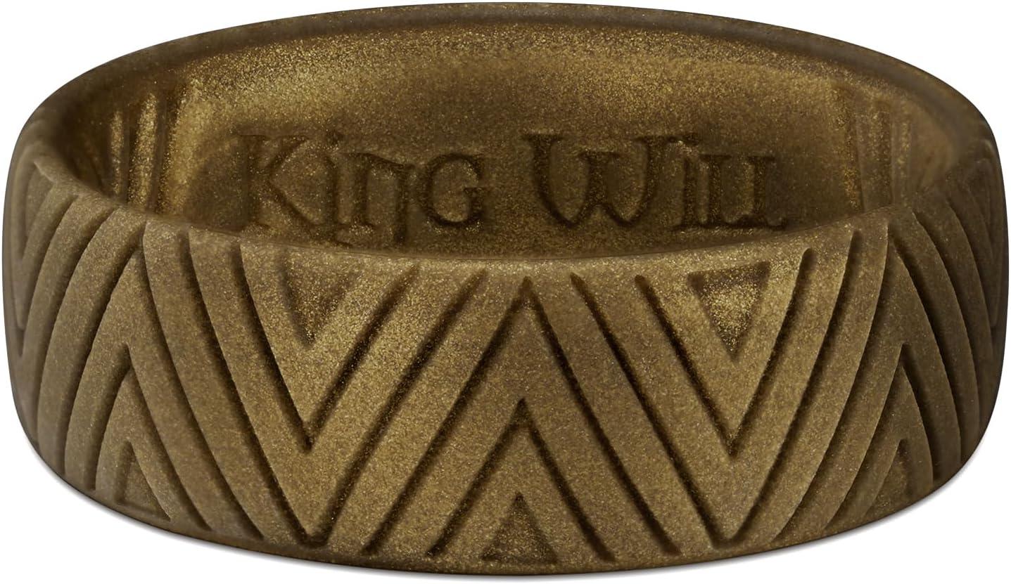 imageKing Will Silicone Wedding Band for Men Women 18mm Ultra Thin Ring 3 Packs in Dinasour Pattern Hypoallergenic Rubber RingAMetallic brown