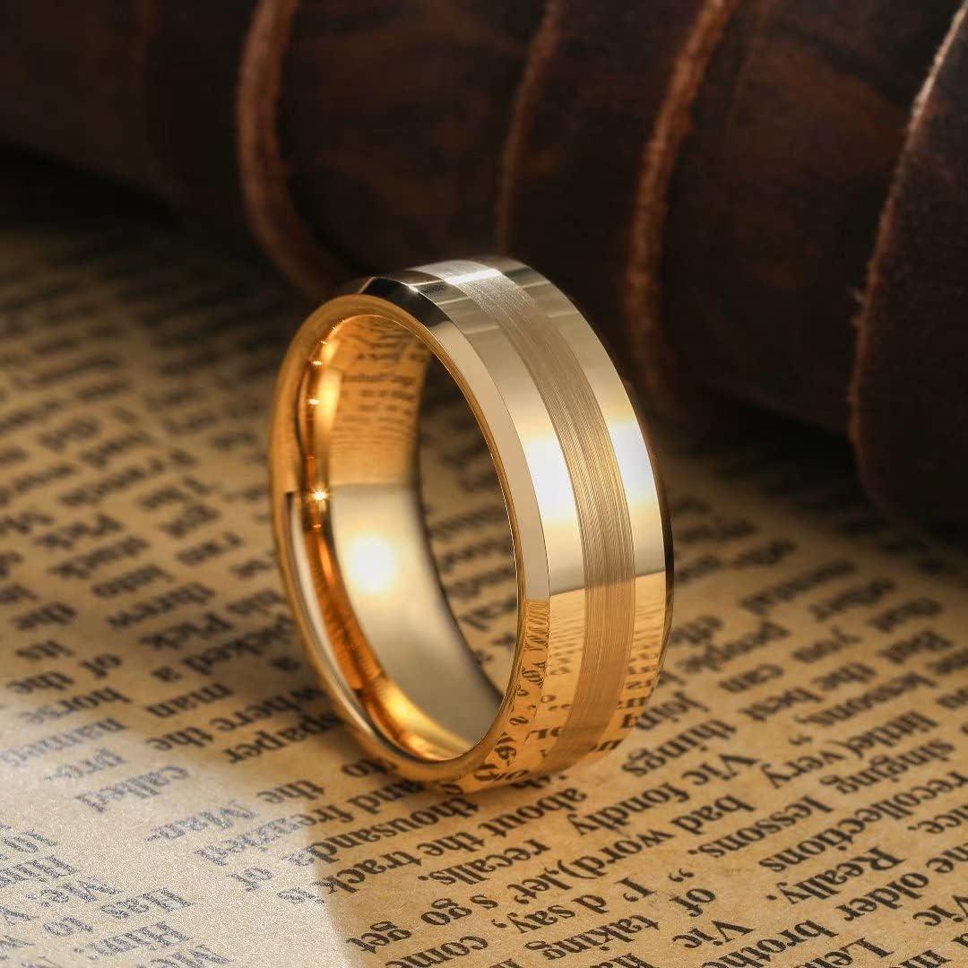 imageKing Will Tungsten Carbide Wedding Band for Men Women468mm Width 14K Gold Plated Tungsten Wedding Ring Matte Brushed amp High Polished Style Comfort Fit Wedding Band Size 614E8mm Gold Brushed Center