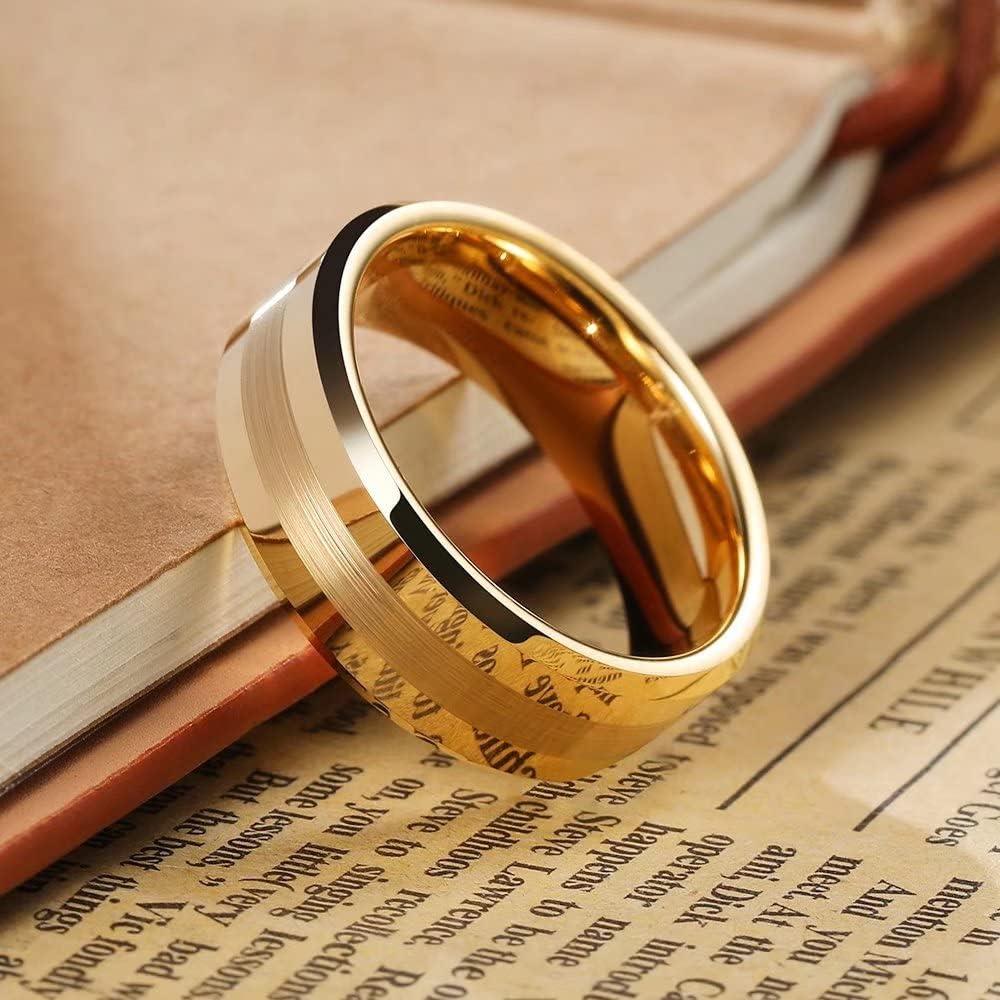 imageKing Will Tungsten Carbide Wedding Band for Men Women468mm Width 14K Gold Plated Tungsten Wedding Ring Matte Brushed amp High Polished Style Comfort Fit Wedding Band Size 614E8mm Gold Brushed Center