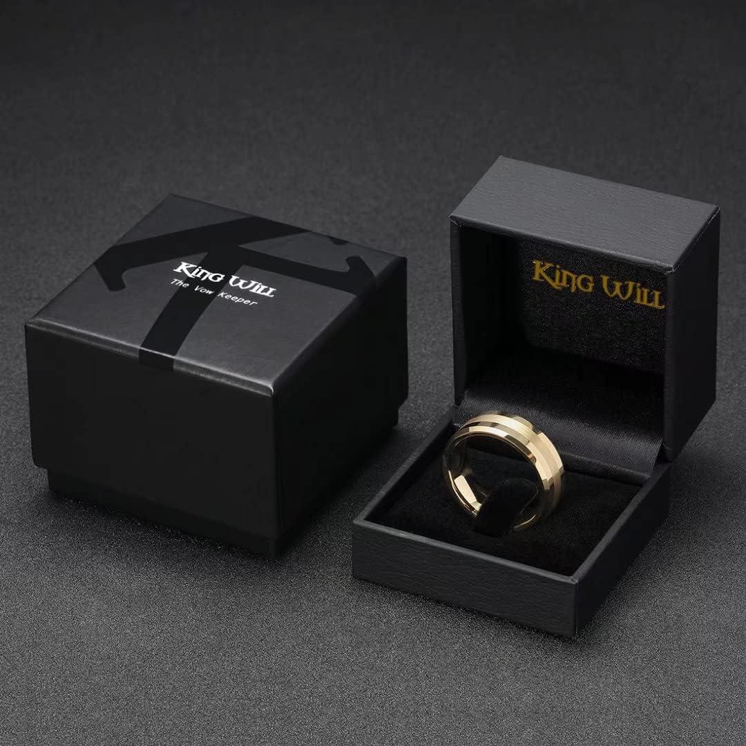 imageKing Will Tungsten Carbide Wedding Band for Men Women468mm Width 14K Gold Plated Tungsten Wedding Ring Matte Brushed amp High Polished Style Comfort Fit Wedding Band Size 614E8mm Gold Brushed Center