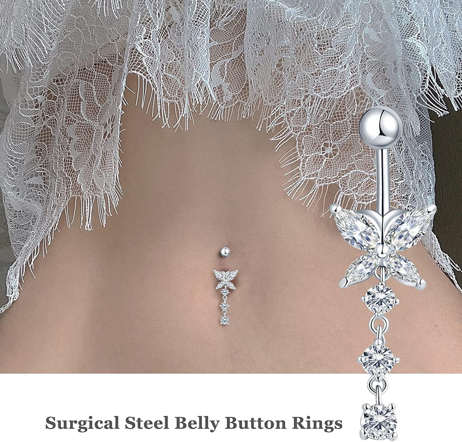 imageIncaton 14G Belly Button Rings Stainless Steel Diamond Belly Rings For Women Dangle Belly Button Rings With Butterfly 6mm Short amp 10mm Bar Navel PiercingsGold 10mm