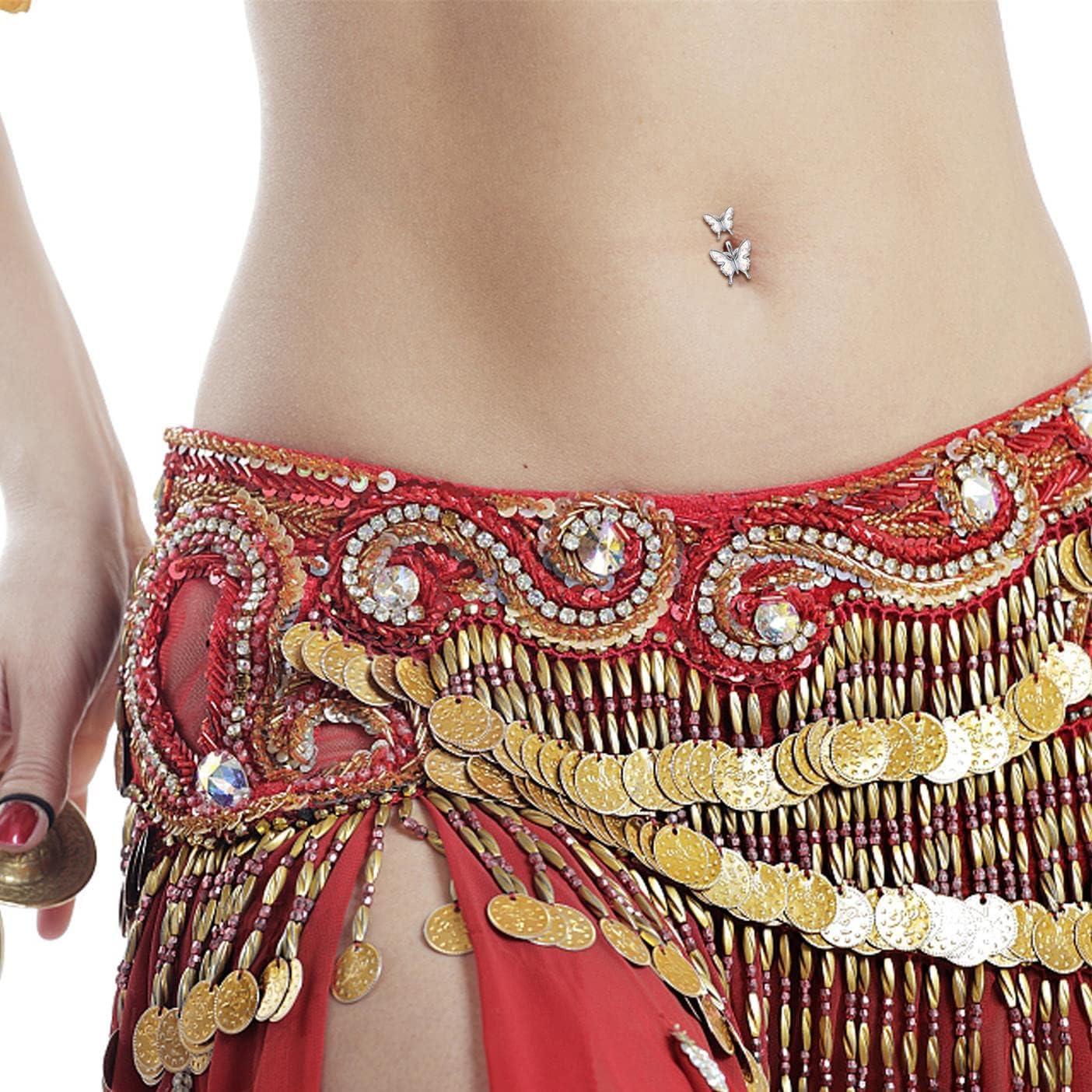 imageIncaton 14G Belly Button Rings Stainless Steel Diamond Belly Rings For Women Dangle Belly Button Rings With Butterfly 6mm Short amp 10mm Bar Navel PiercingsGold 10mm