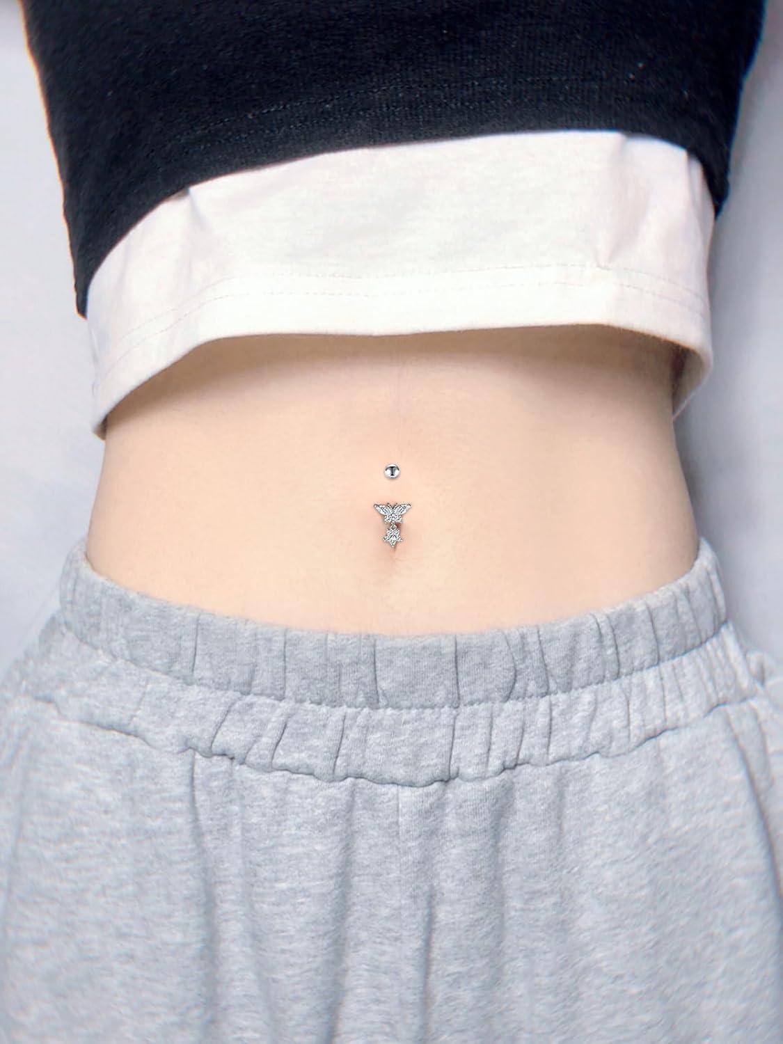 imageIncaton 14G Cute Heart Stainless Steel Belly Button Rings Belly Piercing Jewelry Diamond Belly Rings for Women Navel Piercing Jewelry5pcs Gold 2
