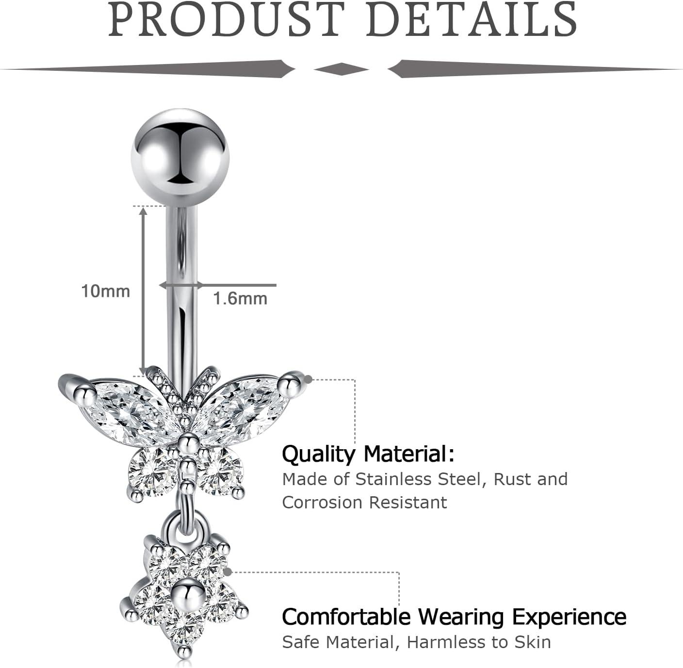 imageIncaton 14G Cute Heart Stainless Steel Belly Button Rings Belly Piercing Jewelry Diamond Belly Rings for Women Navel Piercing Jewelry5pcs Gold 2
