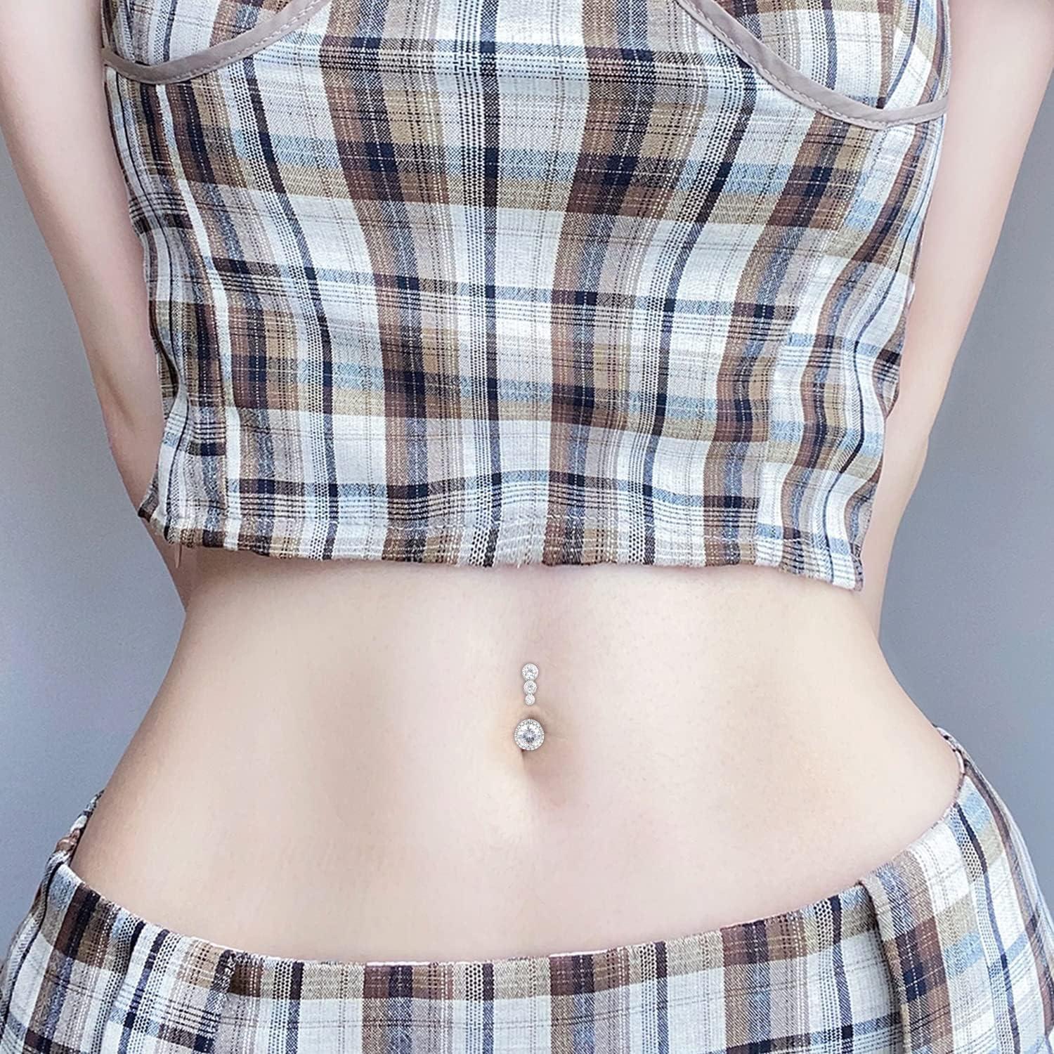 imageIncaton 14G Cute Heart Stainless Steel Belly Button Rings Belly Piercing Jewelry Diamond Belly Rings for Women Navel Piercing JewelryGold
